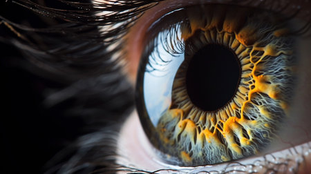 Close up of eye iris on black background, macroの素材