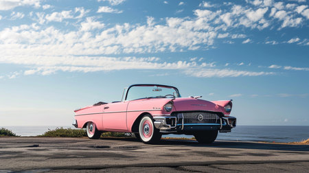 Wide angle pink classic convertible carの素材