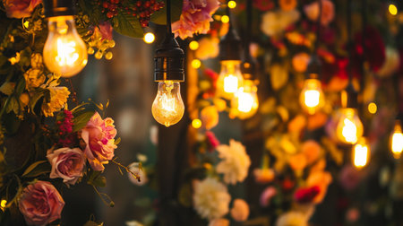 light bulbs and flowers in wedding decoration. wedding ceremony or valentine's dayf5576d9c8bの素材
