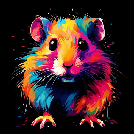 Mouse. Abstract, neon, multi-colored portrait of a Mouse on a dark background. Generative AIの素材
