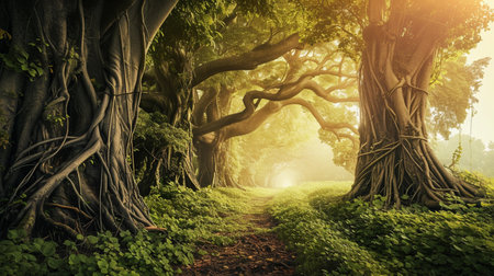 magical fantasy forest with giant treesの素材
