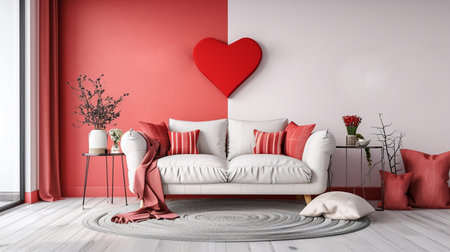 decor for valentine's day , Mock up wall valentine room modern interior have sofa and homeの素材