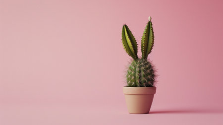Green eared cactus as rabbit on orange plaster wall backgroundの素材