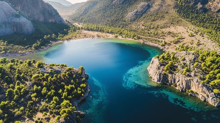 Oymapinar Lake, Turkey. Emerald water reservoir behind the dam Oymapinar. Generative AIの素材