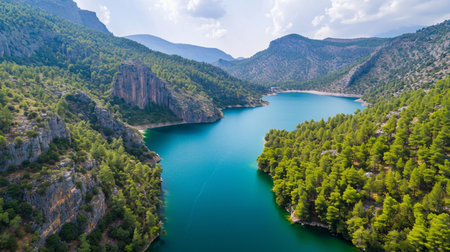 Oymapinar Lake, Turkey. Emerald water reservoir behind the dam Oymapinar. Generative AIの素材
