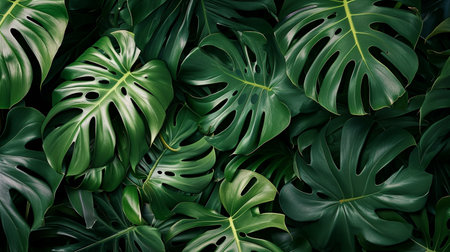 Tropical palm leaves pattern background green monstera tree foliage decorationの素材