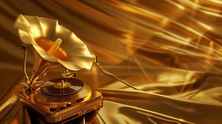 Beautiful vintage gold gramophone in the design of the information related to the retro musicの素材
