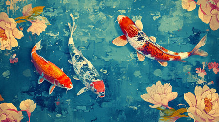 colorful beautiful fantasy vintage wallpaper KOI fish,vintage motifの素材