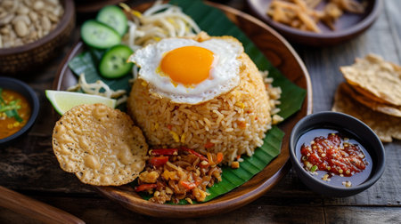 Indonesian Fried Rice Nasi Goreng served with soya sauceの素材