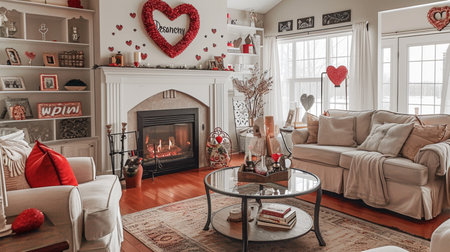 Cozy living room decorated for Valentine's Dayの素材