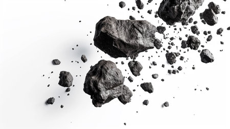 swarm of asteroids isolated on white backgroundの素材