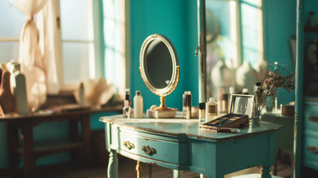 Adorable shabby chic bathroom interior in bright colors. gold plumbingの素材