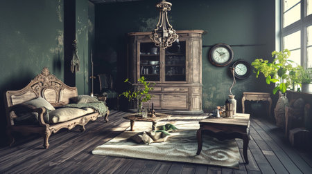 Dark vintage interior with wooden furniture , Home Decor, Home Interiorの素材