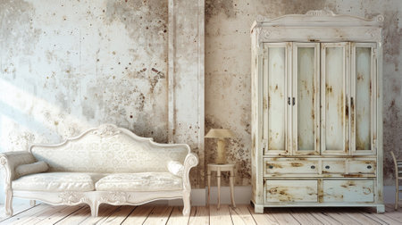 Grunge and white furniture in a bedroom Closetの素材