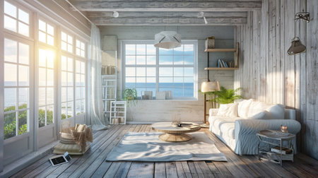 Cozy home interior background, Coastal style living roomの素材