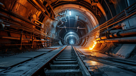 futuristic space sci fi tunnel with hot metalの素材