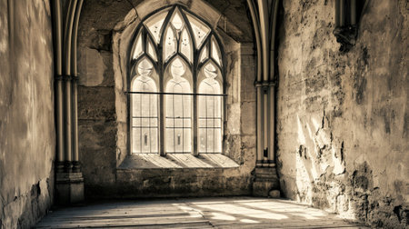 grunge interior with gothic windowの素材