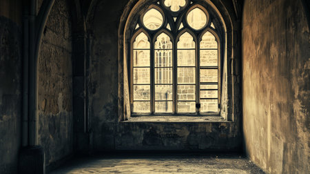 grunge interior with gothic windowの素材