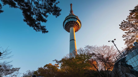 Beautiful Namsan tower the autumn leavesの素材