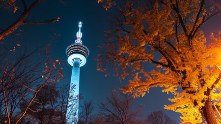 Beautiful Namsan tower the autumn leavesの素材