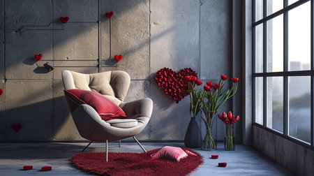Room love modern interior have armchair and home decor for Valentine dayの素材