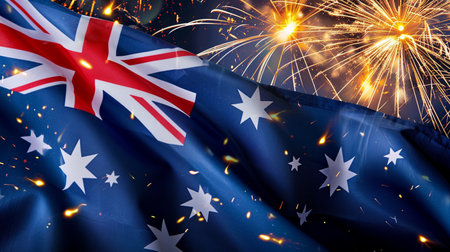 Australia day background of flag on blur navy background. AI Generativeの素材