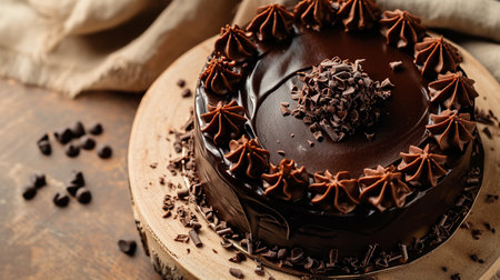 Plate with slice of tasty homemade chocolate cake on table. Generative AIの素材