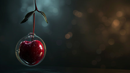 Cherry hanging on globe holder. Cherry Day Concept Background. AI Generativeの素材