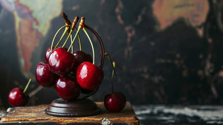 Cherry hanging on globe holder isolated on dark background. --ar 16:9 --stylize 50 --v 6 Job ID: 8ea6fadc-1b15-45f3-b09a-d35c4aedfc50Cherry hanging on globe holder. Cherry Day Concept Background. AI Generativeの素材