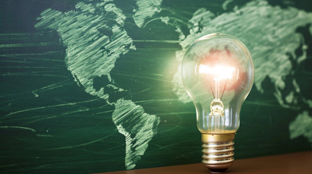 world lightbulb on teacher chalkboard, creative educational study concept. AI Generativeの素材