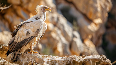 Egyptian vulture close-up detail, big bird of prey sitting on the stone in nature habitat. AI Generativeの素材