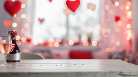 empty table top and blur of room on a blur Valentineâs Day decoration background. AI Generativeの素材