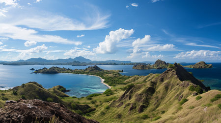 panoramic view of Very beautiful scenery in Labuan Bajo Nusa Tenggara timur. Generative AIの素材