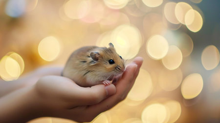 Woman holding cute little hamster indoors, closeup. Love Your Pet day. AI Generativeの素材