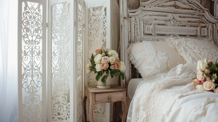 Shabby chic interior. Wedding decor, room decorated for rustic weddingの素材