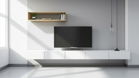 Shelf for tv in modern empty white roomの素材