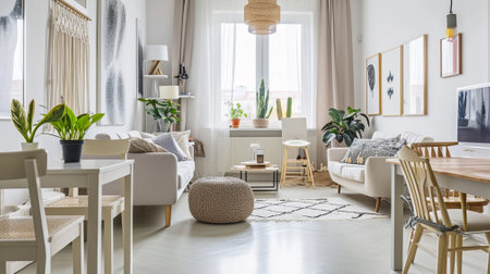 Small cozy living room in white flatの素材