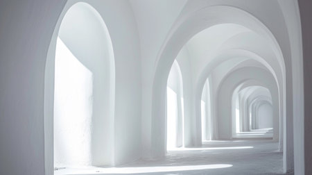 Archway white architecture. Arches Corridor inside buildingの素材