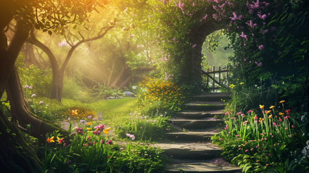 Beautiful magic garden landscape, fairytale moodの素材