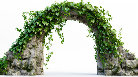 Cut out stone arch covered with ivy. Entrance gate of fantasy fairy tale forestの素材