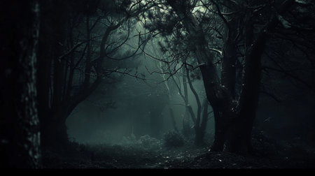 Dark wild wood background, mysterious place sceneryの素材