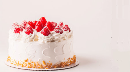 Delicious creamy cake on white backgroundの素材