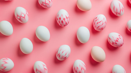 Pattern of pink and white Easter eggs over pink backgroundの素材