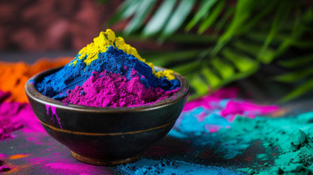 Organic Gulal colors in bowl for Holi festivalの素材