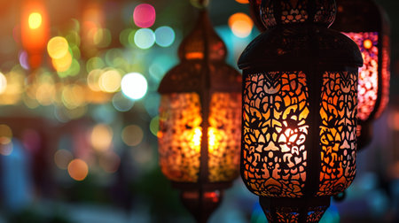 Ramadan lantern, Featuring such intricate patterns and cut work like an exotic treasureの素材