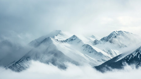 Snowy mountains in fog clearanceの素材