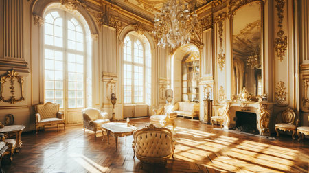luxurious royal interior the sitting room light walls decorated with stucco moldingの素材
