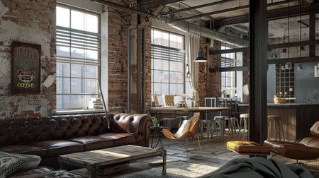 Living room loft in industrial style, industrial interiorの素材