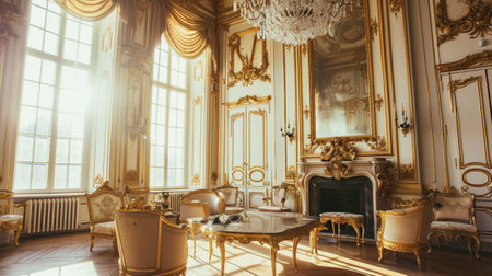 luxurious expensive interior of a large baroque royal living roomの素材