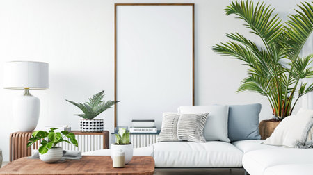 Mockup frame close up in coastal style home interior backgroundの素材